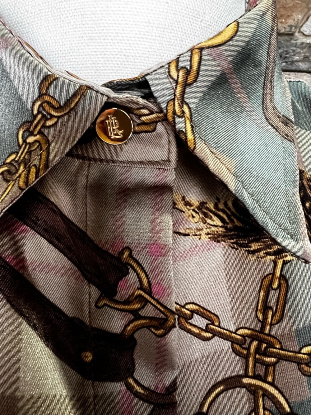 Lauren Ralph Lauren Brown & Green Plaid Chain-Print Long Sleeve Blouse - Picture 3 of 13